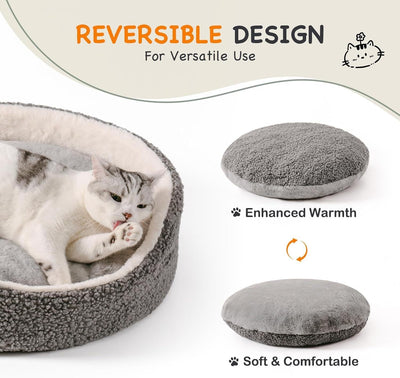 Plush Round Bed For Puppies & Indoor Kittens, Grey