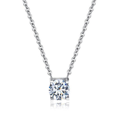 Chain Link Necklace with Round White Cubic Zirconia Charm