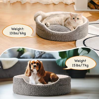 Plush Round Bed For Puppies & Indoor Kittens, Grey