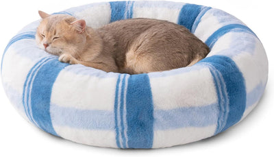 Soft Fluffy Dog Bed For Puppy & Kitten, 23 Inch Blue Striped