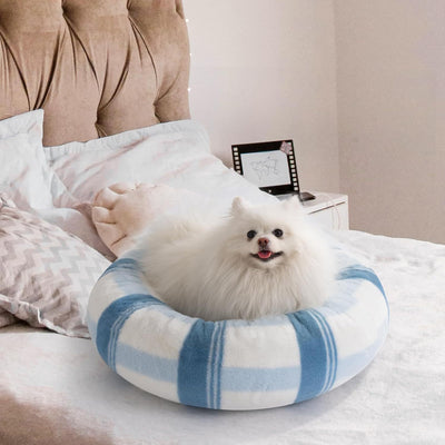 Soft Fluffy Dog Bed For Puppy & Kitten, 23 Inch Blue Striped