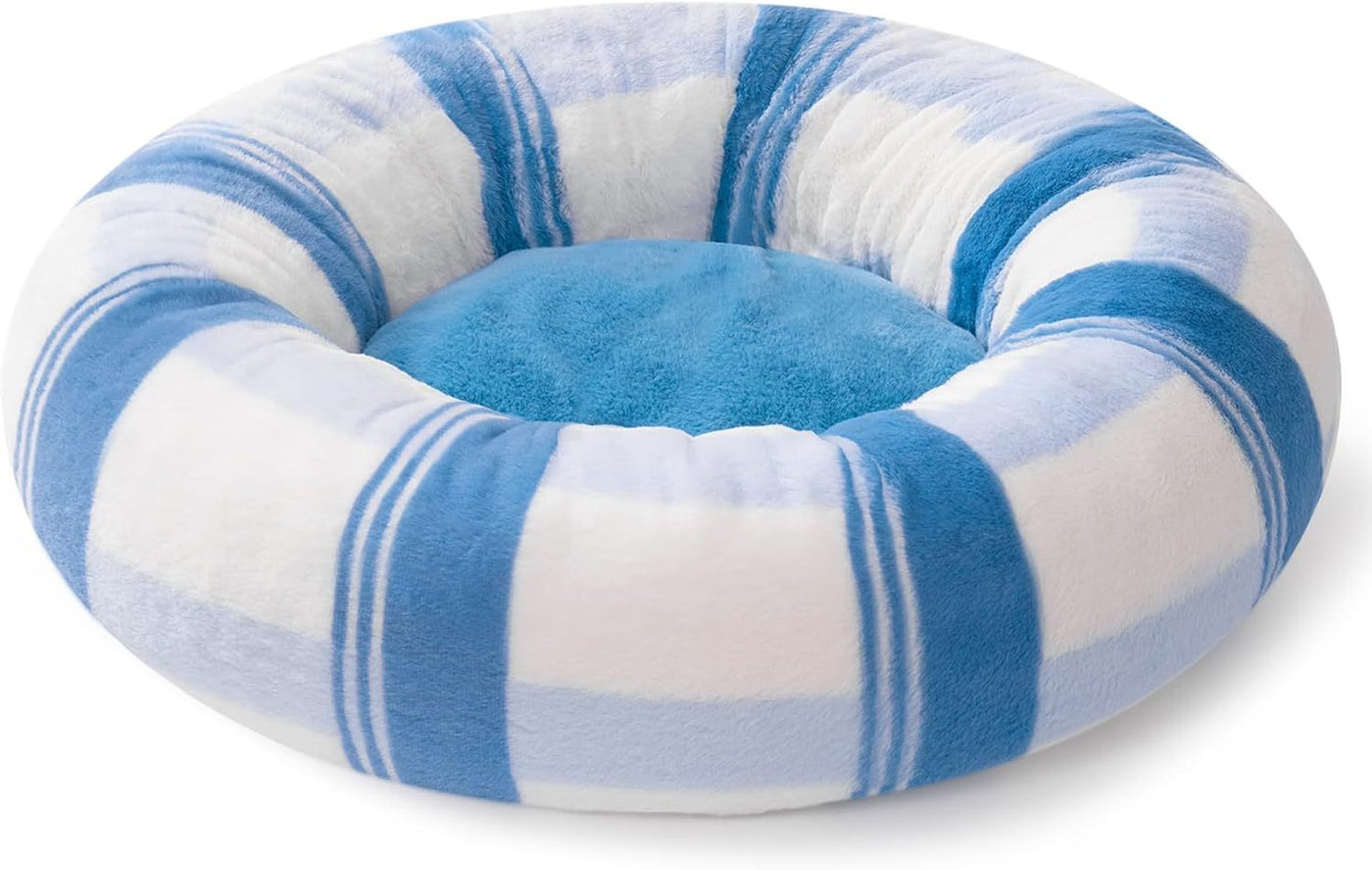 Soft Fluffy Dog Bed For Puppy & Kitten, 23 Inch Blue Striped