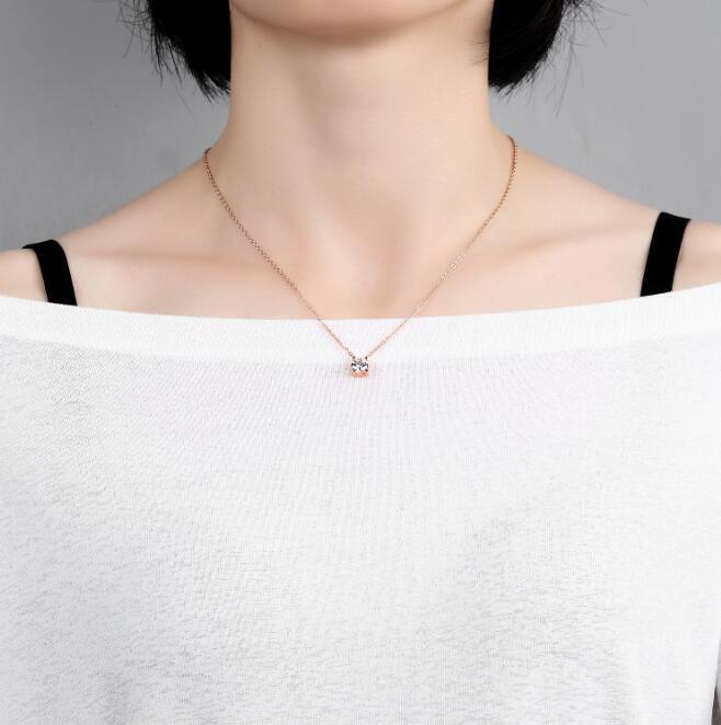 Chain Link Necklace with Round White Cubic Zirconia Charm