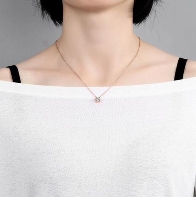 Chain Link Necklace with Round White Cubic Zirconia Charm