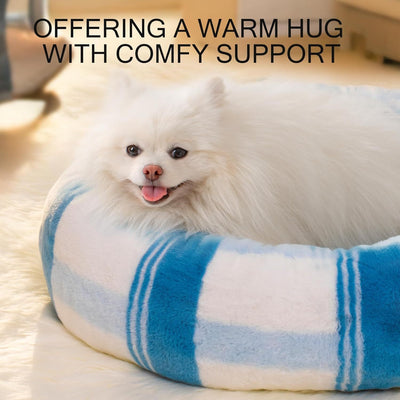Soft Fluffy Dog Bed For Puppy & Kitten, 23 Inch Blue Striped