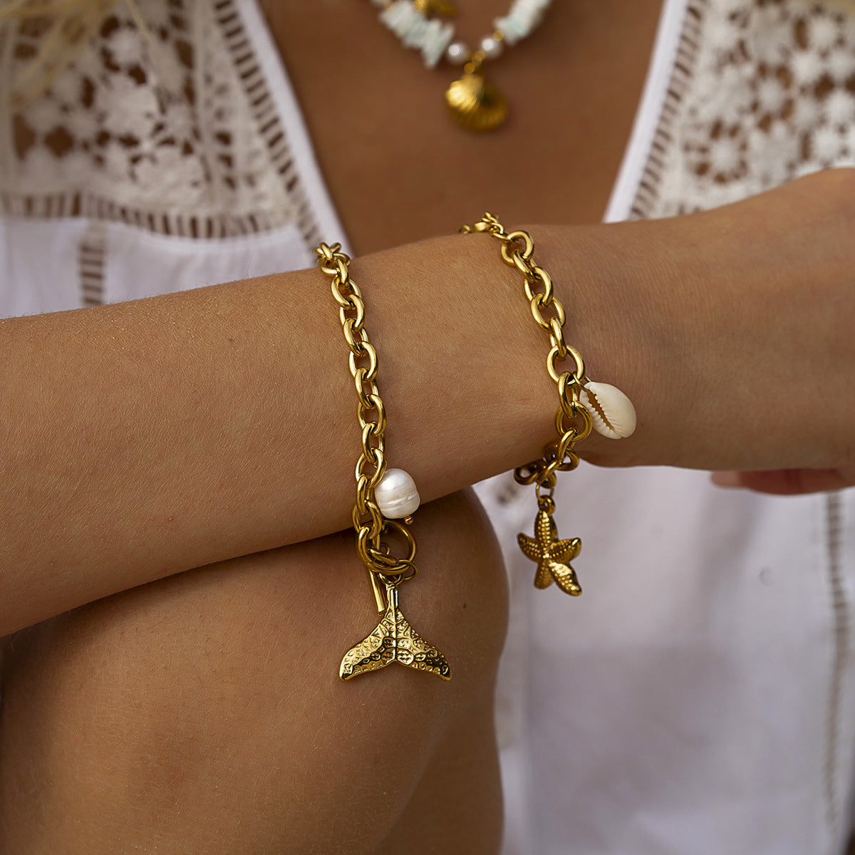 Stainless Steel Starfish Shell Conch Bracelet For Women Fashion