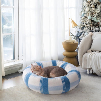 Soft Fluffy Dog Bed For Puppy & Kitten, 23 Inch Blue Striped