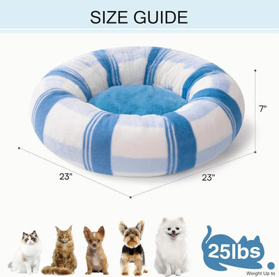 Soft Fluffy Dog Bed For Puppy & Kitten, 23 Inch Blue Striped