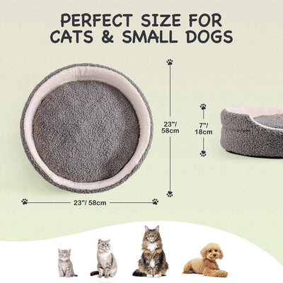 Plush Round Bed For Puppies & Indoor Kittens, Grey